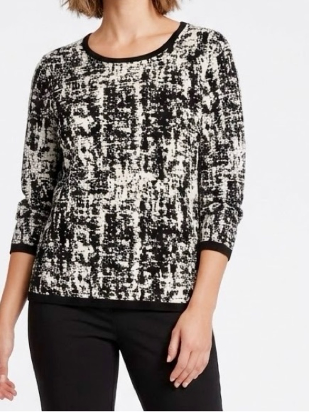 VINCE CAMUTO Black & White Scoop Neck Knit Sweater — #LHP